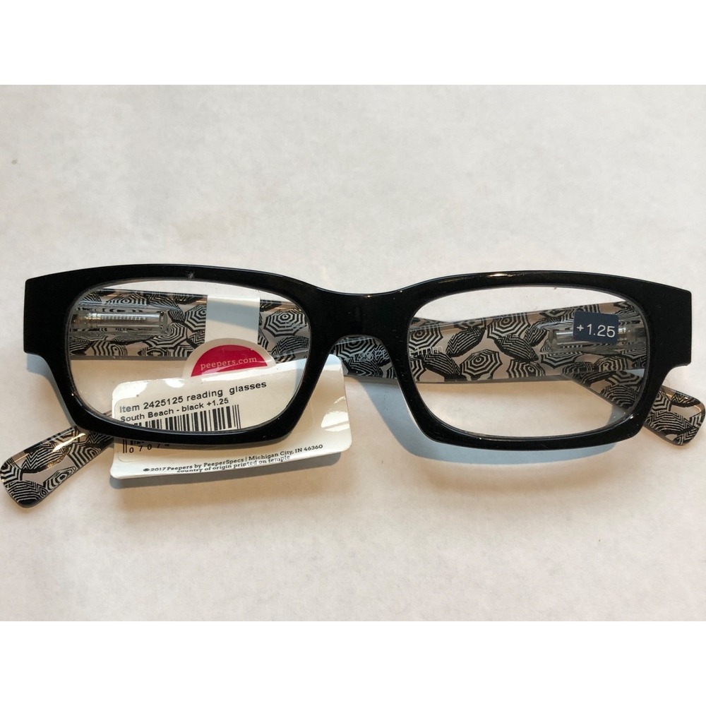 NEW South Beach Peepers Black Reading Glasses +1.25‎